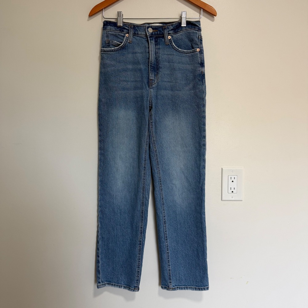 OAK + FORT High Rise Straight Leg Jeans Womens 26 Blue Denim Clean Girl